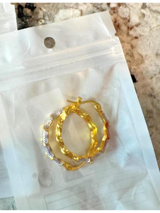 Jewelry - Gold Plated Hoop Earrings, Twisted Pattern Design